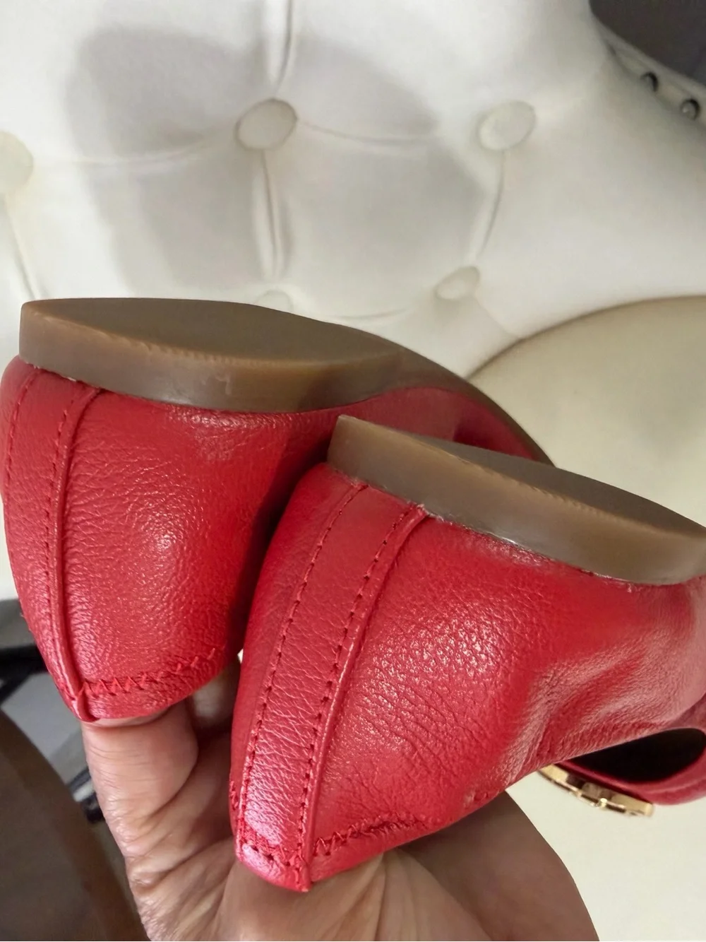 Tory Burch Red Leather Ballet Flats with Gold Logo